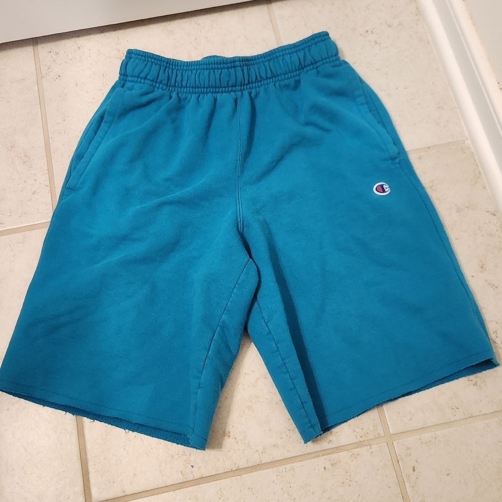 Champion Mens Powerblend Fleece Raw Hem Athletic Shorts Teal Size Small #A1
